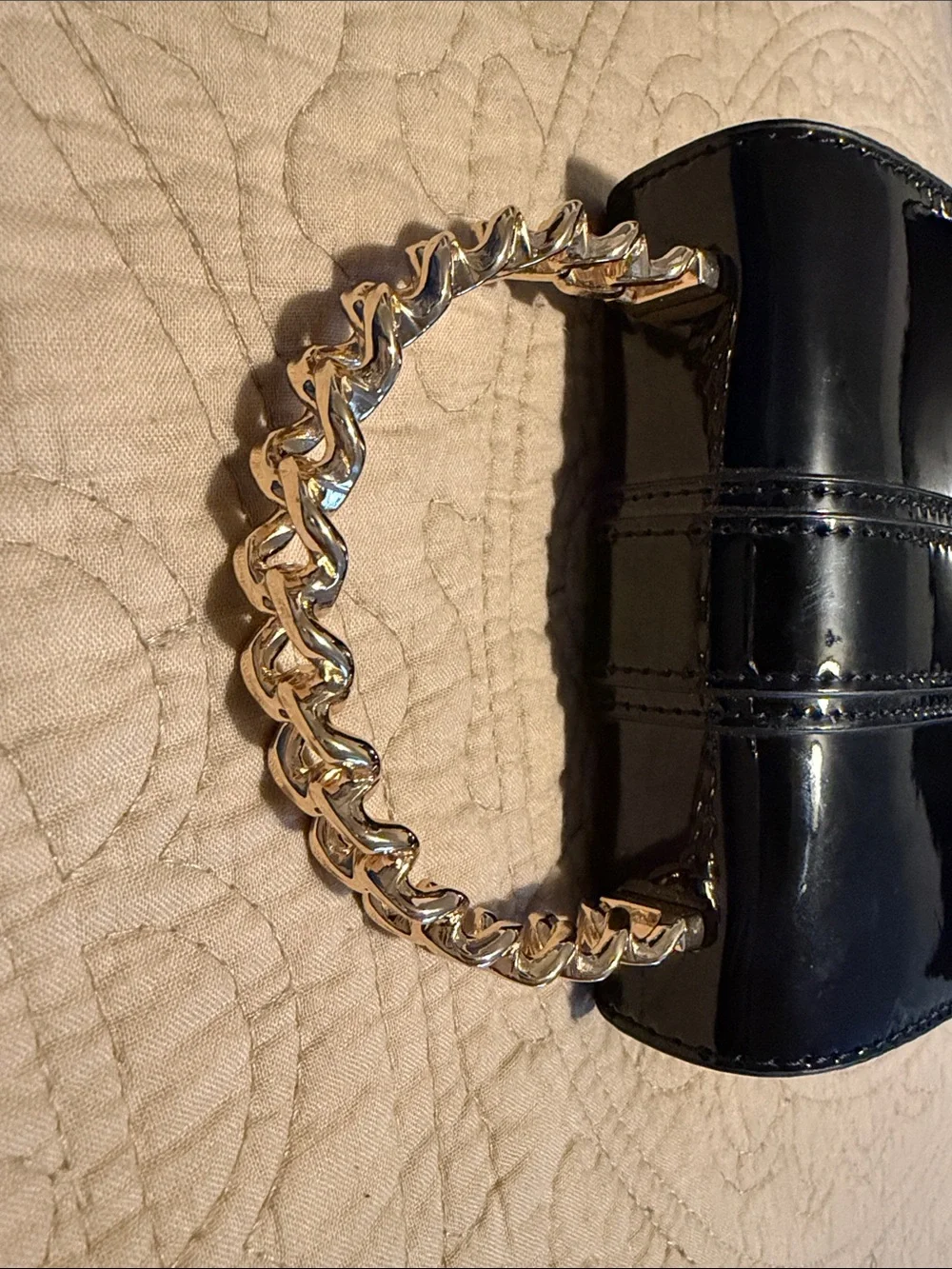 Aldo Lottum Black Patent Wristlet Clutch with Gold Chain